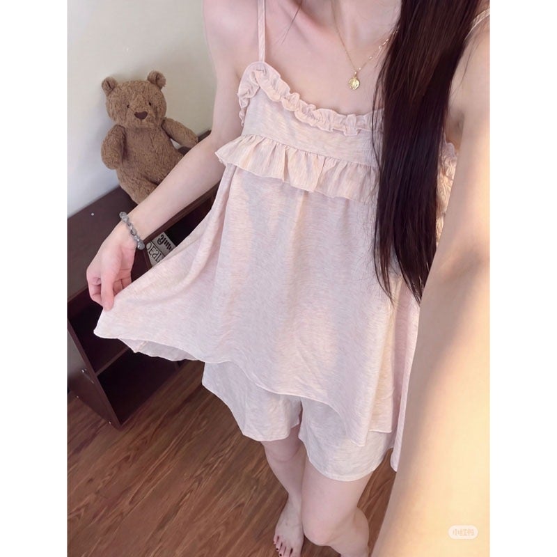 Women's Vintage Princess Pajama Set with Padded Bra, Solid Camisole & Shorts - Image 2