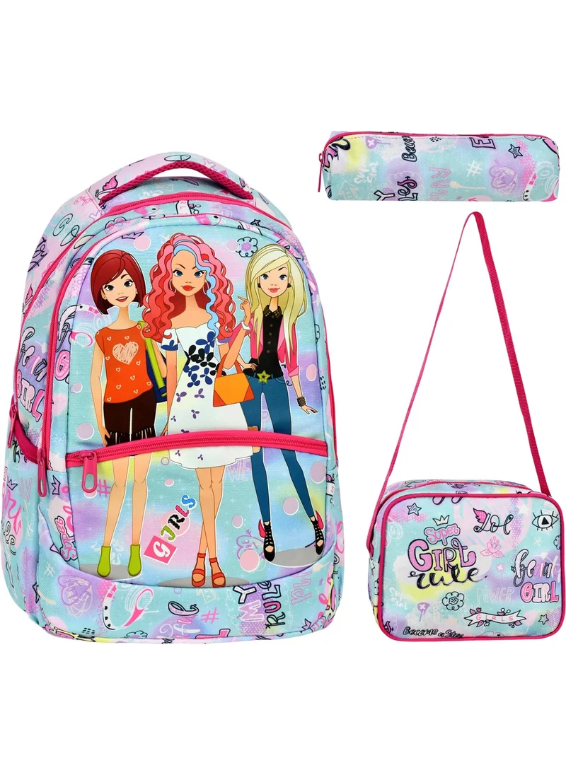 Çantaland 3-Pack Primary School Colorful Patterned, Girls School Bag with Lunch Box and Pencil Case
