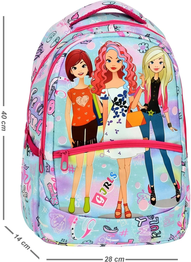 Çantaland 3-Pack Primary School Colorful Patterned, Girls School Bag with Lunch Box and Pencil Case