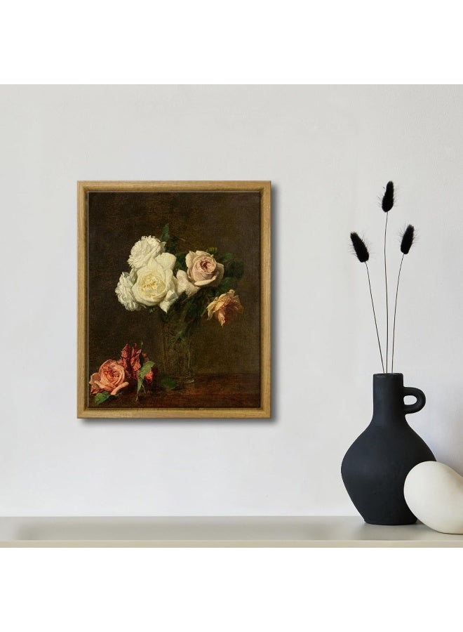 Pyradecor Vintage Canvas Wall Art Retro Natural Wood Framed Home Decor Roses Paintings Pictures Canvas Prints Mid Century Wall Decor for Living Room Office Farmhouse Kitchen Decorations - Image 3