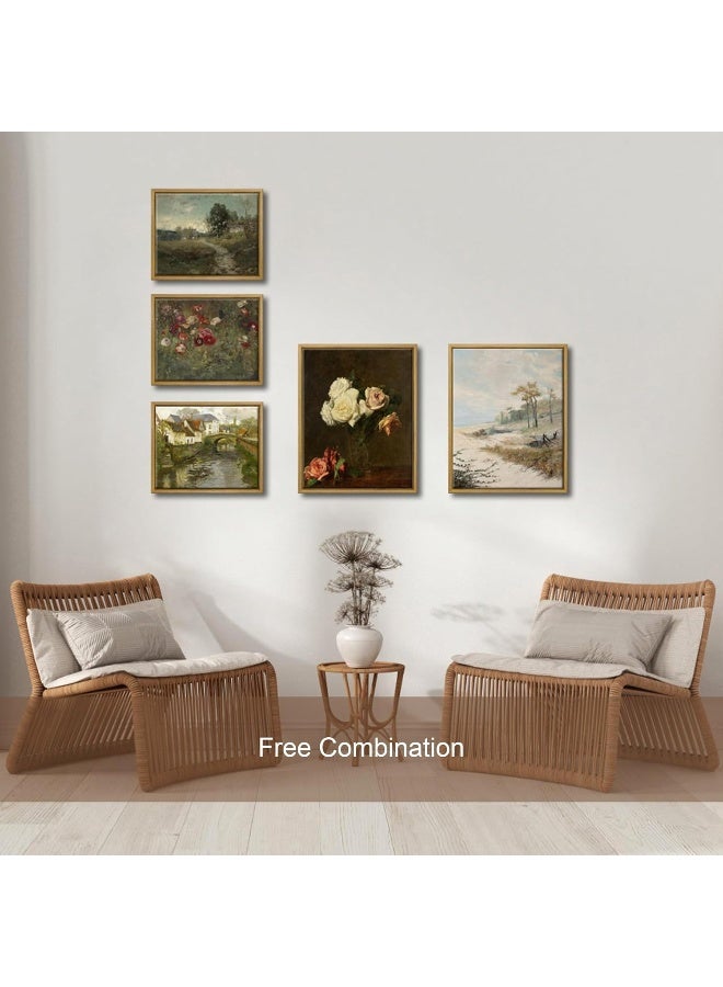 Pyradecor Vintage Canvas Wall Art Retro Natural Wood Framed Home Decor Roses Paintings Pictures Canvas Prints Mid Century Wall Decor for Living Room Office Farmhouse Kitchen Decorations - Image 5