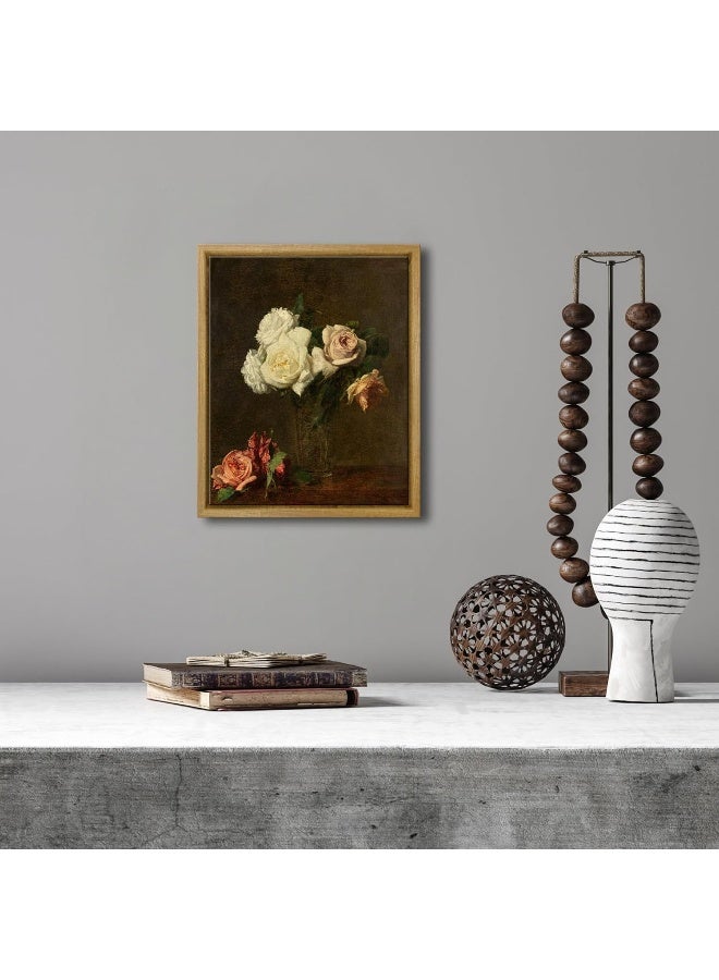 Pyradecor Vintage Canvas Wall Art Retro Natural Wood Framed Home Decor Roses Paintings Pictures Canvas Prints Mid Century Wall Decor for Living Room Office Farmhouse Kitchen Decorations - Image 2