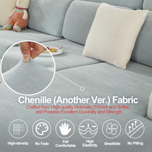 WEYOND Couch Cushion Covers for L Shaped Sectional Sofa – Softer Chenille Large Sofa Covers Washable, Non-Slip Individual Stretch Couch Cover (3 Piece Back/Backrest Covers, Light Grey) - Image 3