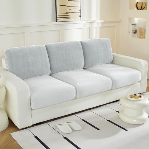 WEYOND Couch Cushion Covers for L Shaped Sectional Sofa – Softer Chenille Large Sofa Covers Washable, Non-Slip Individual Stretch Couch Cover (3 Piece Back/Backrest Covers, Light Grey) - Image 1
