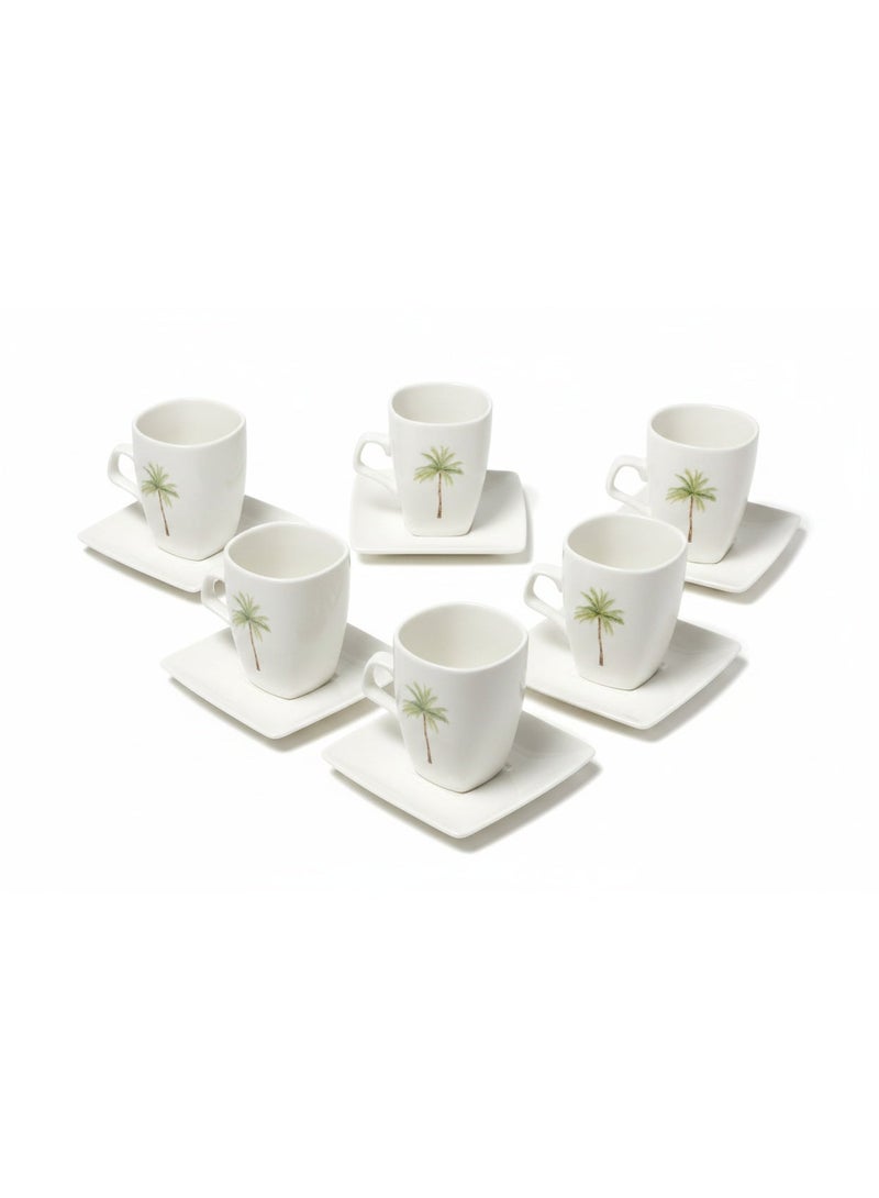 Velvet White Ceramic Cup & Saucer Set 12 Pcs | 120ml