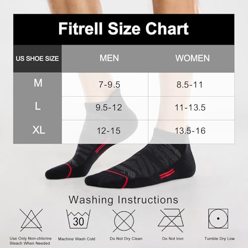 FITRELL جوارب الركض للرجال FITRELL 6 عبوات، قصير، مبطن، رياضي، هدية للرجال، مقاس الحذاء 12-15، أسود+أحمر - Image 2