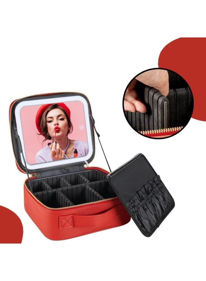 Smart LED Makeup Bag with Lighted Vanity Mirror | Rechargeable Travel Cosmetic Organizer Case (3 Color Modes, PU Leather) - Image 4