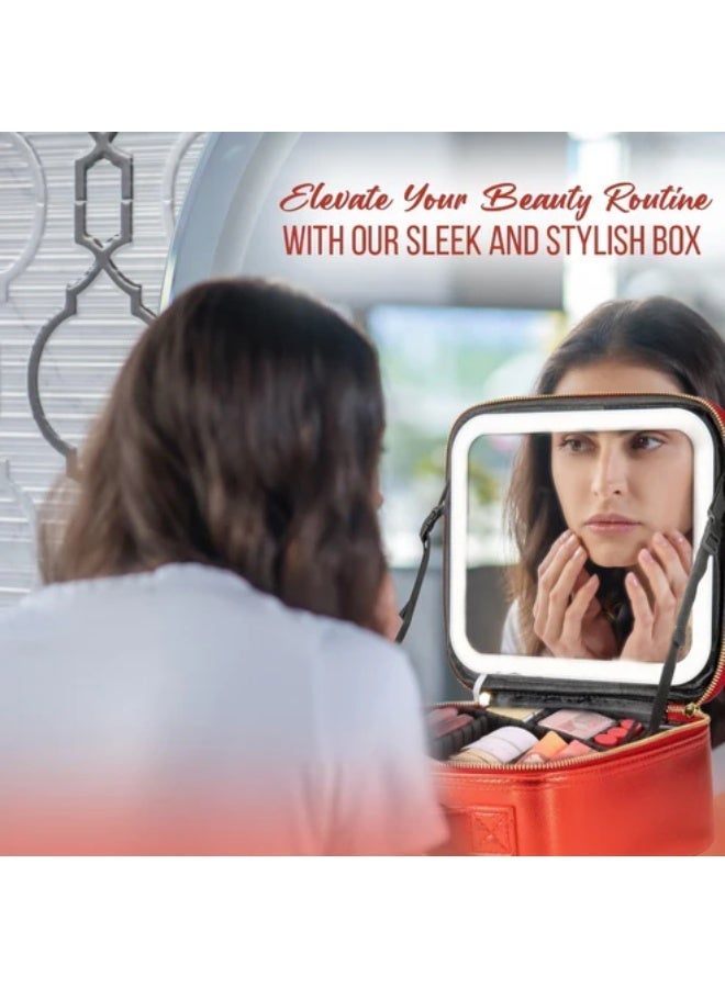 Smart LED Makeup Bag with Lighted Vanity Mirror | Rechargeable Travel Cosmetic Organizer Case (3 Color Modes, PU Leather) - Image 2