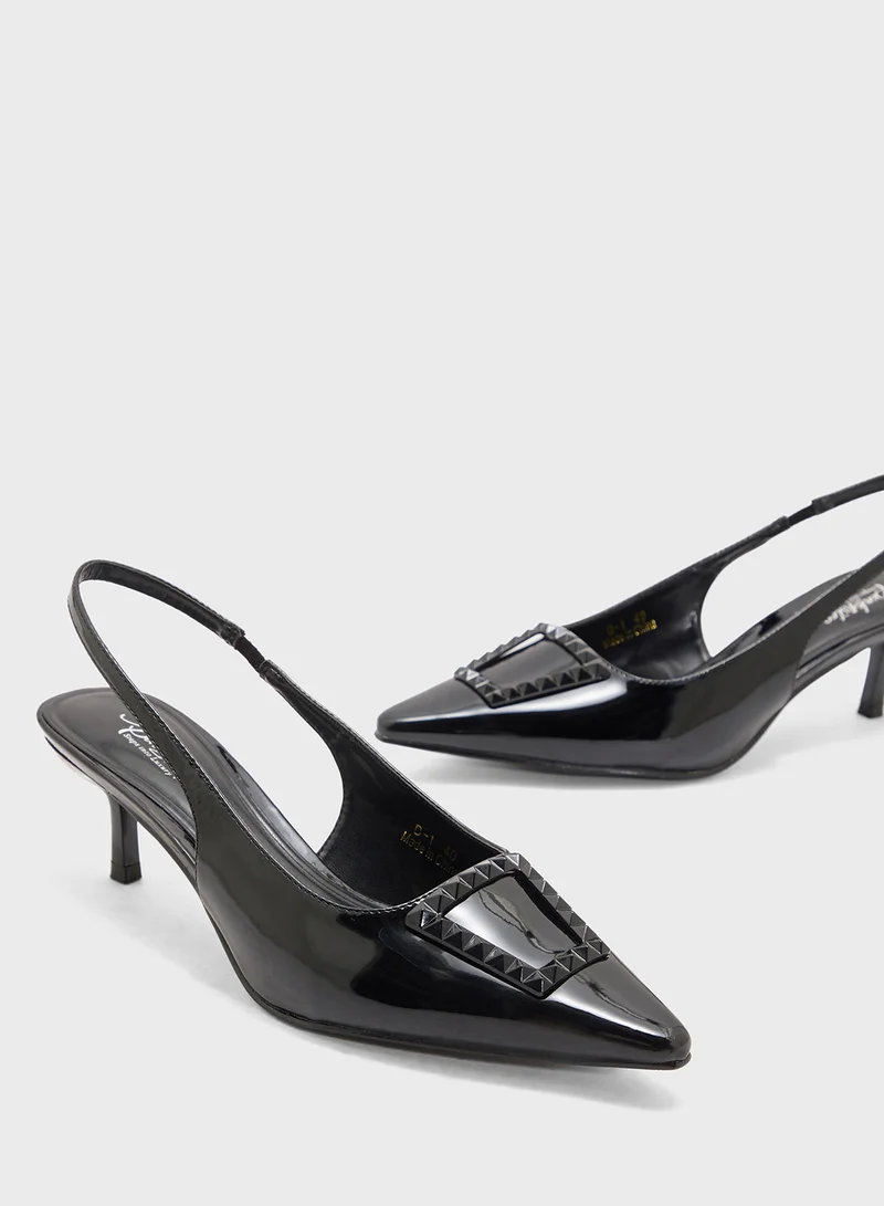 Pink Step Pointed Sling Back Pump