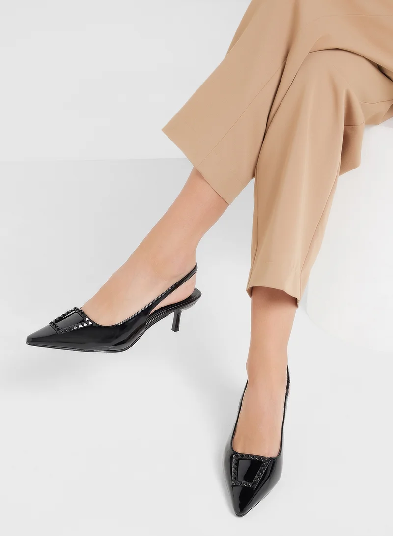 Pink Step Pointed Sling Back Pump