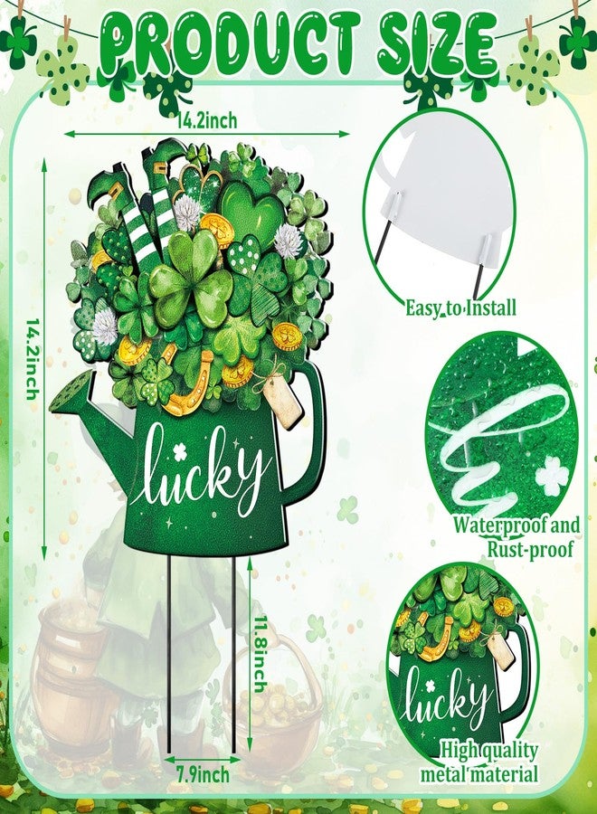 Memorywuu Metal St Patricks Day Decoration Outdoor Green Shamrock Leprechaun Yard Sign Stake 14.2 Inches Welcome Irish Mason Jar Yard Decor Clover Lawn Decor for Home Garden Patio Lawn - Image 2
