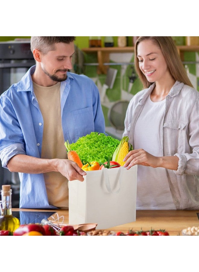 Canlierr 30 Pcs Reusable Grocery Shopping Bags 14.5 x 14 x 6.6 Inch Tote Bags with Handles Non Woven Bags Washable Foldable Tote Bags Bulk for Christmas Gift Wrapping Shopping Retail Stores(White) - Image 5