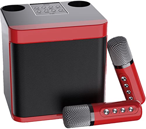 JIEFOCH Mini Karaoke Machine for Adults and KidsPortable Bluetooth Karaoke Speaker for TV with 2 Wireless Microphones PA Speaker System for Indoor Outdoor Party Family Party Singing Red Black - Image 1