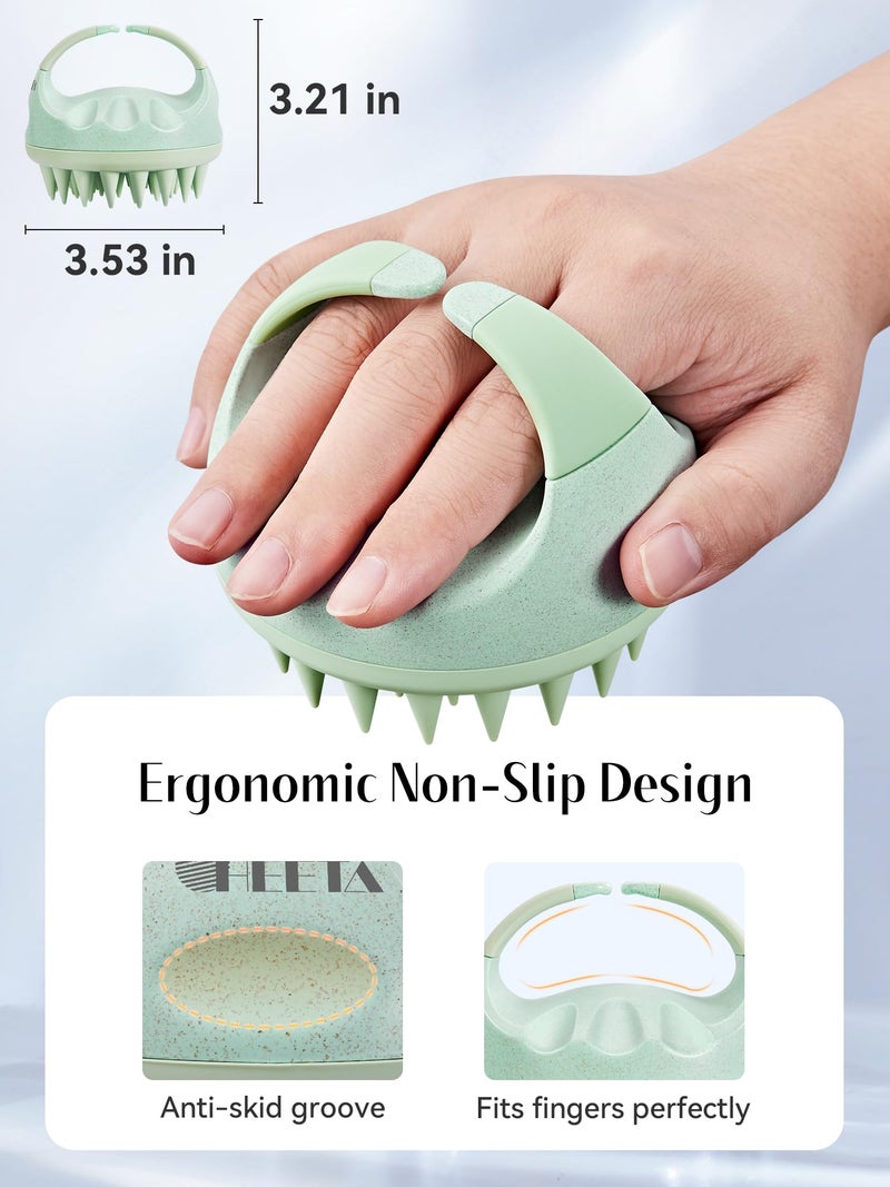 HEETA Scalp Massager with Soft Silicone Bristles for Hair Growth, Dandruff Removal, and Scalp Relaxation - Shampoo Brush for Wet or Dry Hair (Green & Purple) - Image 2