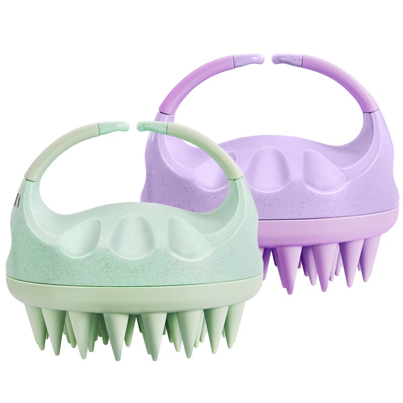 HEETA Scalp Massager with Soft Silicone Bristles for Hair Growth, Dandruff Removal, and Scalp Relaxation - Shampoo Brush for Wet or Dry Hair (Green & Purple) - Image 1
