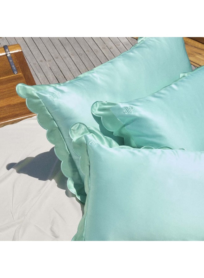 Slip Pure Silk Queen Pillowcase With Scalloped Edge - Turquoise - Image 3