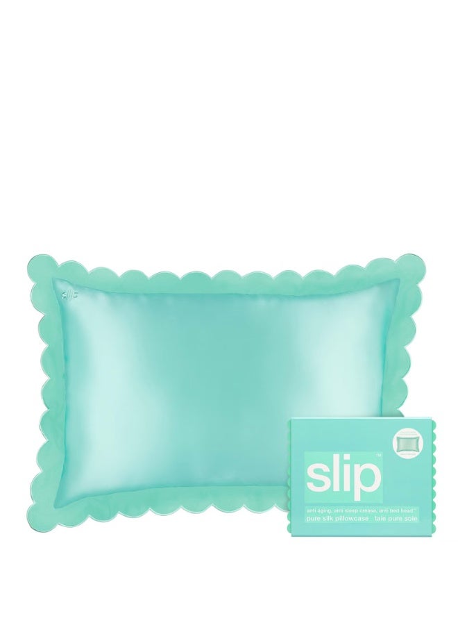 Slip Pure Silk Queen Pillowcase With Scalloped Edge - Turquoise - Image 1