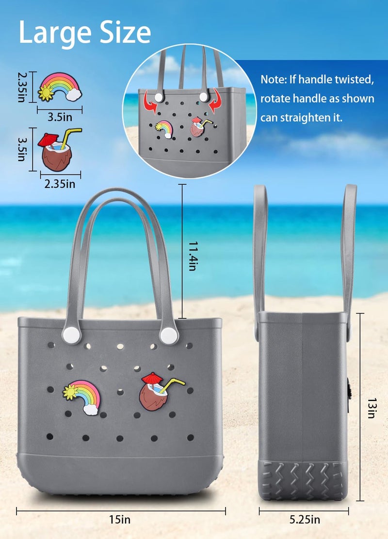 Baonat Beach Bag Rubber Tote Bag - Waterproof Travel Bag for Women Washable Tote Bag Handbag for Sports Beach Market Pool (Gray, Large) - Image 3