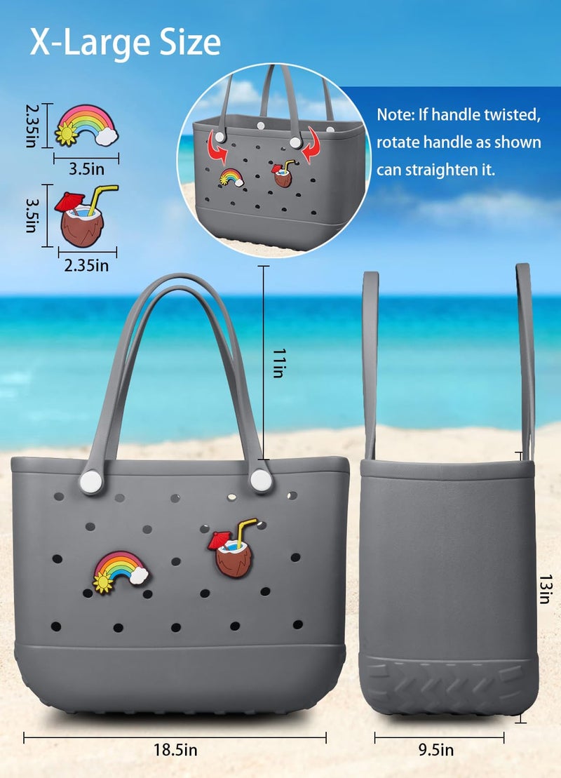 Baonat Beach Bag Rubber Tote Bag - Waterproof Travel Bag for Women Washable Tote Bag Handbag for Sports Beach Market Pool (Gray, Large) - Image 2