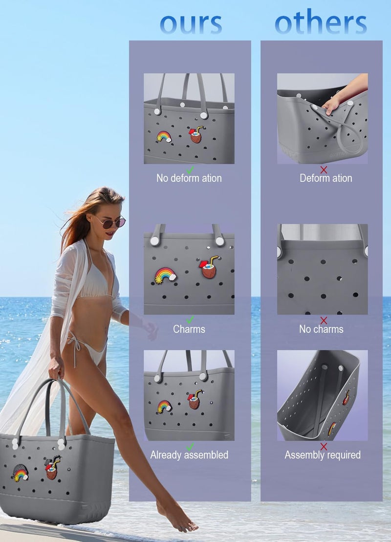 Baonat Beach Bag Rubber Tote Bag - Waterproof Travel Bag for Women Washable Tote Bag Handbag for Sports Beach Market Pool (Gray, Large) - Image 4