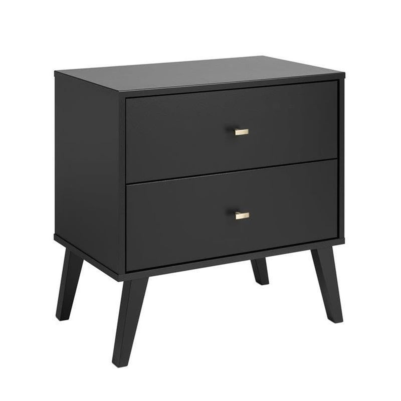 Prepac Milo MidCentury Modern 2 Drawer Nightstand Bedside Table Contemporary Bedroom Furniture 16D x 25W x 25H Black
