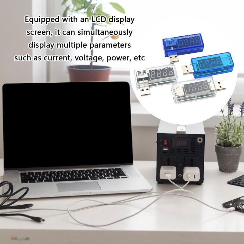 Transparent Straight Head USB Power Tester Meter Digital Display Volt Current Monitor - Image 4