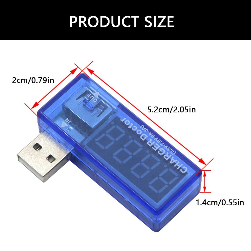 Transparent Straight Head USB Power Tester Meter Digital Display Volt Current Monitor - Image 5