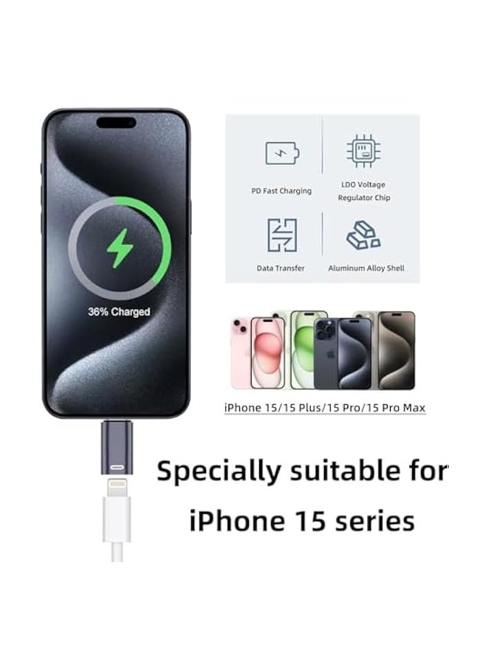 erorex - USB-C Male to Lightning Female Adapter, 3 Pack Type C to Lightning Connector with PD Fast Charging and Data Transfer for iPhone 15/15 Plus/15 Pro/15 Pro Max,iPad Air, White + Siliver + Black - Image 1