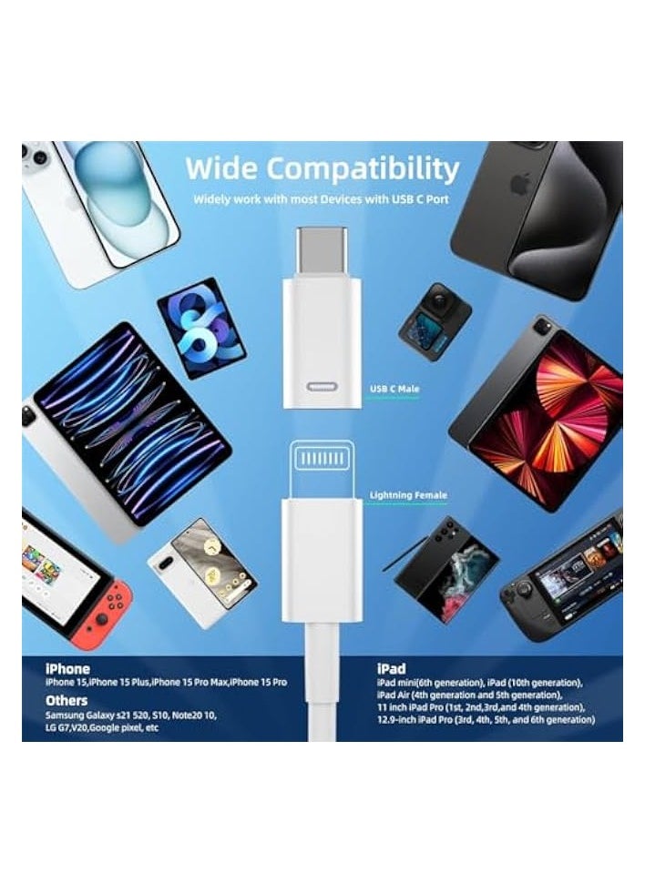 erorex - USB-C Male to Lightning Female Adapter, 3 Pack Type C to Lightning Connector with PD Fast Charging and Data Transfer for iPhone 15/15 Plus/15 Pro/15 Pro Max,iPad Air, White + Siliver + Black - Image 1