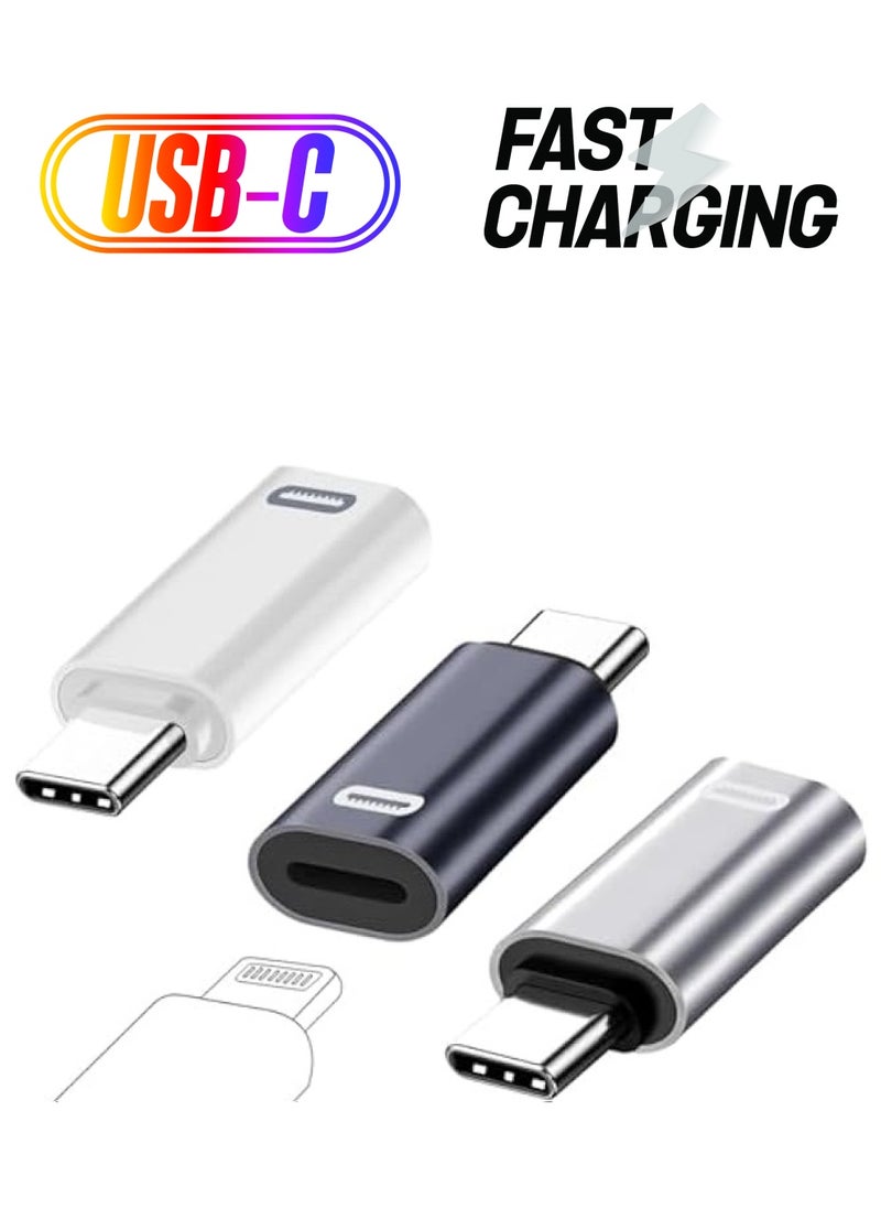 erorex - USB-C Male to Lightning Female Adapter, 3 Pack Type C to Lightning Connector with PD Fast Charging and Data Transfer for iPhone 15/15 Plus/15 Pro/15 Pro Max,iPad Air, White + Siliver + Black - Image 1