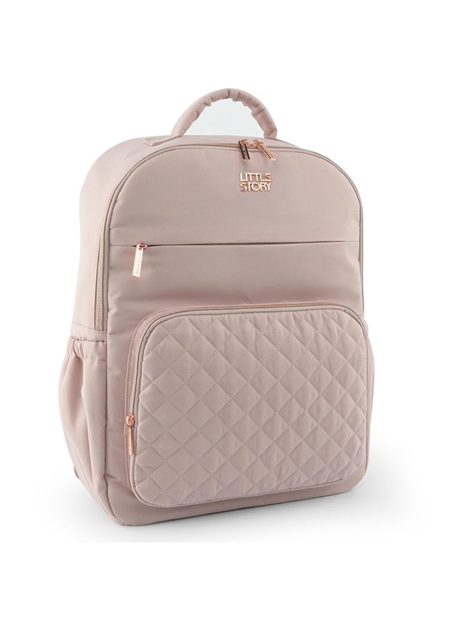 Little Story Quilted Diaper Backpack w/ Changing Mat - Pink - Image 2