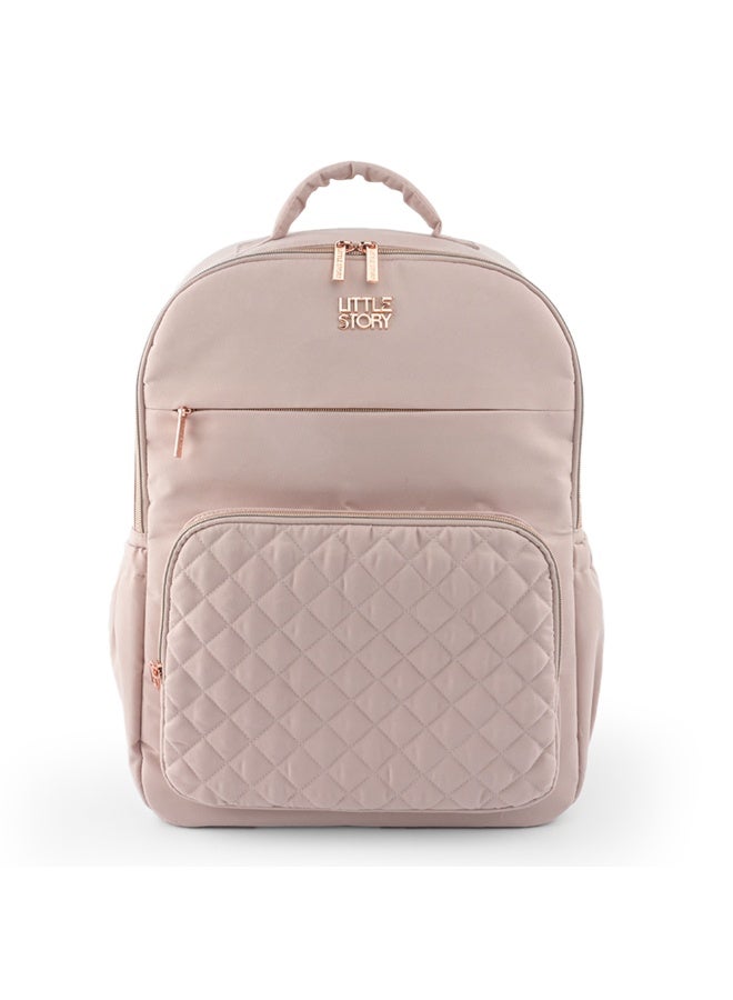 Little Story Quilted Diaper Backpack w/ Changing Mat - Pink - Image 1