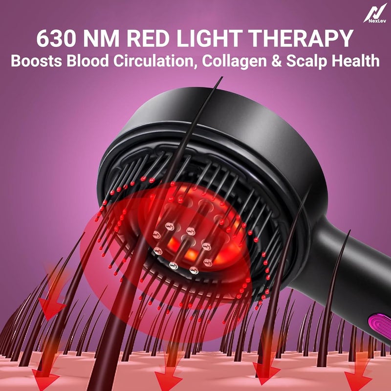nexlev مشط تطبيق الزيت | علاج الضوء الأحمر LED | تعزيز نمو الشعر | تقليل قشرة الرأس | تخفيف التوتر | جهاز تدليك فروة الرأس/الرأس الكهربائي عالي الاهتزاز | خزان زيت سعة 6 مل | وقت تشغيل 2 ساعة | نوع-C | EA-02 - Image 2