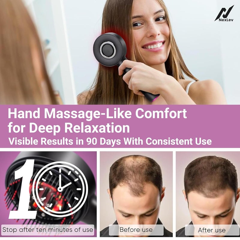 nexlev مشط تطبيق الزيت | علاج الضوء الأحمر LED | تعزيز نمو الشعر | تقليل قشرة الرأس | تخفيف التوتر | جهاز تدليك فروة الرأس/الرأس الكهربائي عالي الاهتزاز | خزان زيت سعة 6 مل | وقت تشغيل 2 ساعة | نوع-C | EA-02 - Image 3