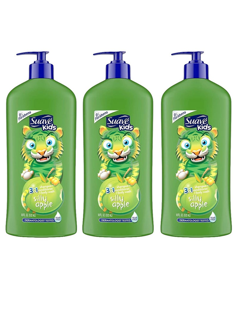 Suave Suave Kids 3 In 1 Shampoo-Cond -Bodywash Silly Apple 18 Ounce (Pack of 3) 