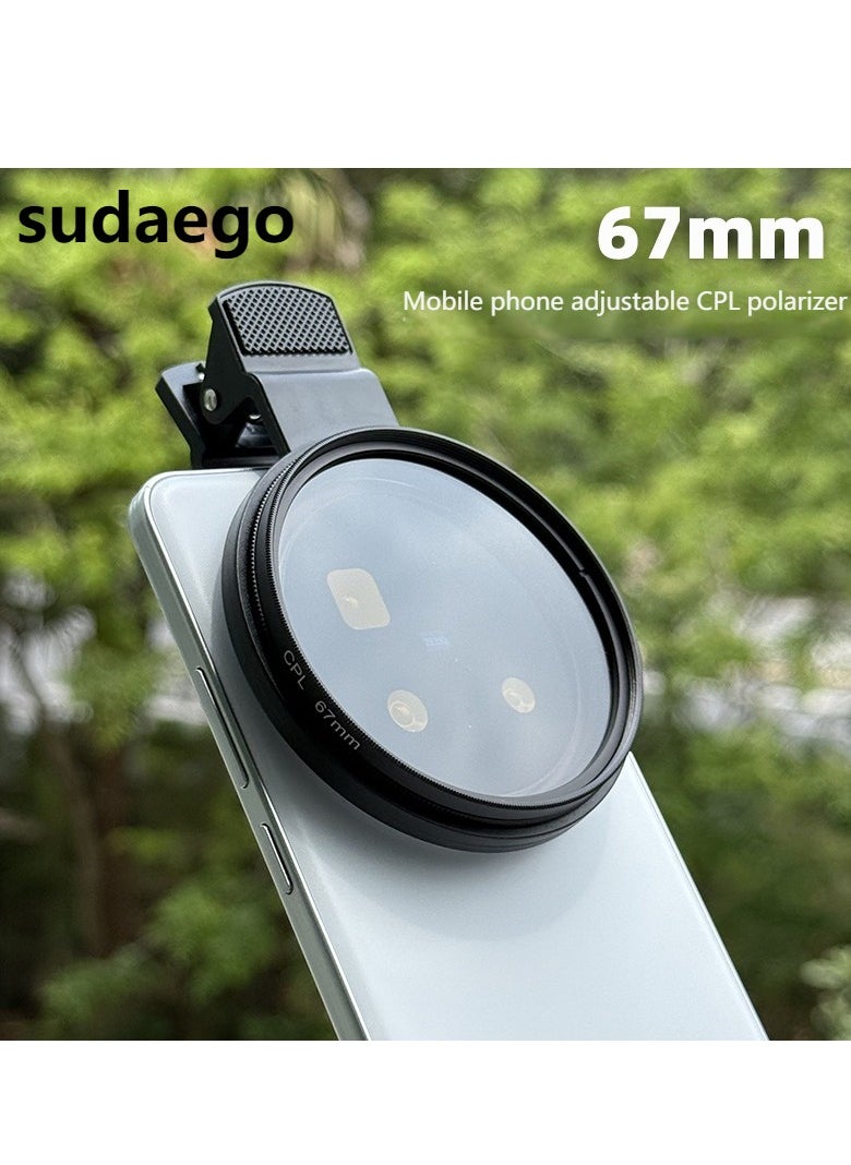 Sudaego 67mm CPL Phone Camera Lens Large Aperture Universal Portable Polarizer Clip on Cellphone Cpl Filter for Most Mobilephone Models Mobile Camera Lens Video Camera External Single Reflex Polarizer  - Image 1