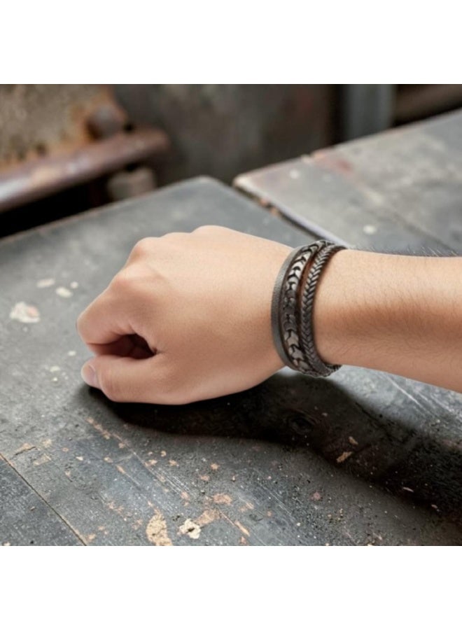 osir Luxury men’s bracelet crafted from premium genuine leather in a distinctive brown color, - Image 2