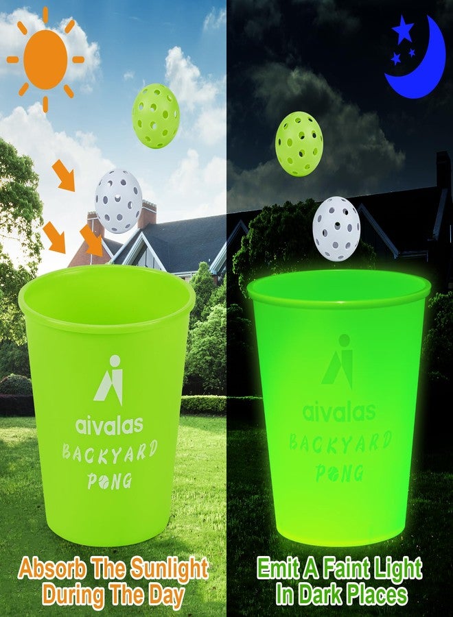 Aivalas Yard Pong Outdoor Games Glow Set in Dark, Giant Yard Pong Game for Adults and Family with 12 Buckets, 4 Balls and a Carrying Bag, Giant Pong for Beach, Camping, Lawn and Backyard - Image 2