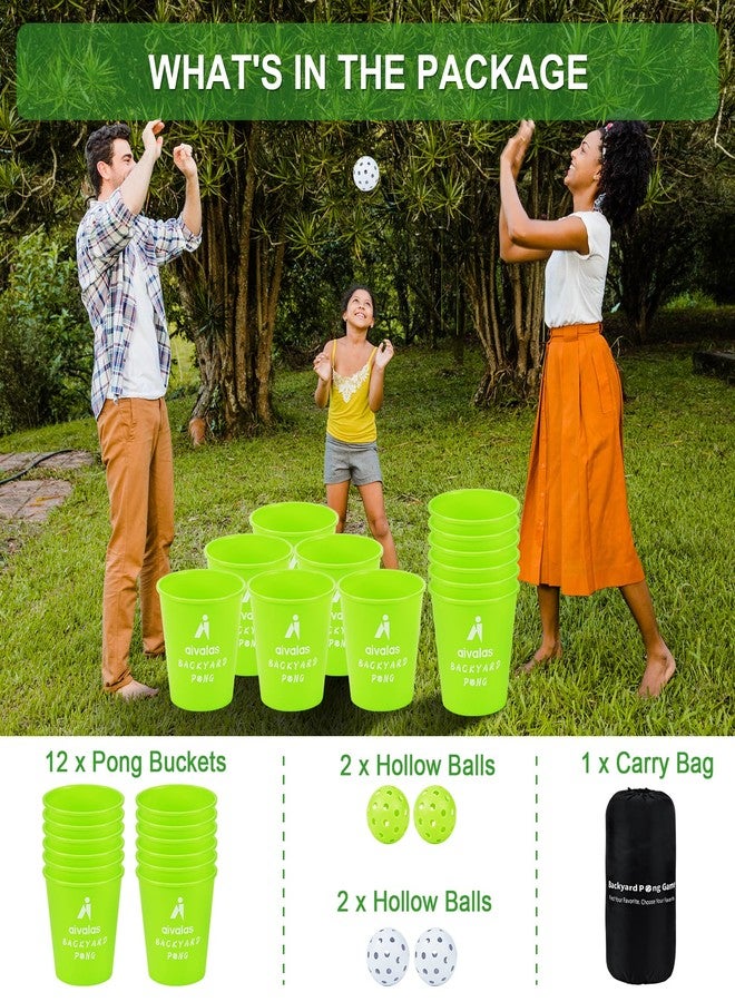 Aivalas Yard Pong Outdoor Games Glow Set in Dark, Giant Yard Pong Game for Adults and Family with 12 Buckets, 4 Balls and a Carrying Bag, Giant Pong for Beach, Camping, Lawn and Backyard - Image 4
