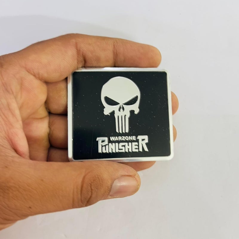 AUTO MT Emblems for Car & Bike Metal Lo.go and Grill Me.tal Lo.go, Auto Accessories for Car Emblem 3D Badge Auto Racing Sport Sticker Grand Tourer Decal. (Chrome Black Square Punisher Slim Logo.) - Image 1