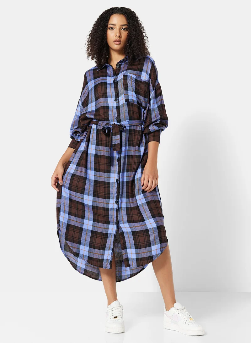 ONLY Checkered Midi Shirt Dress