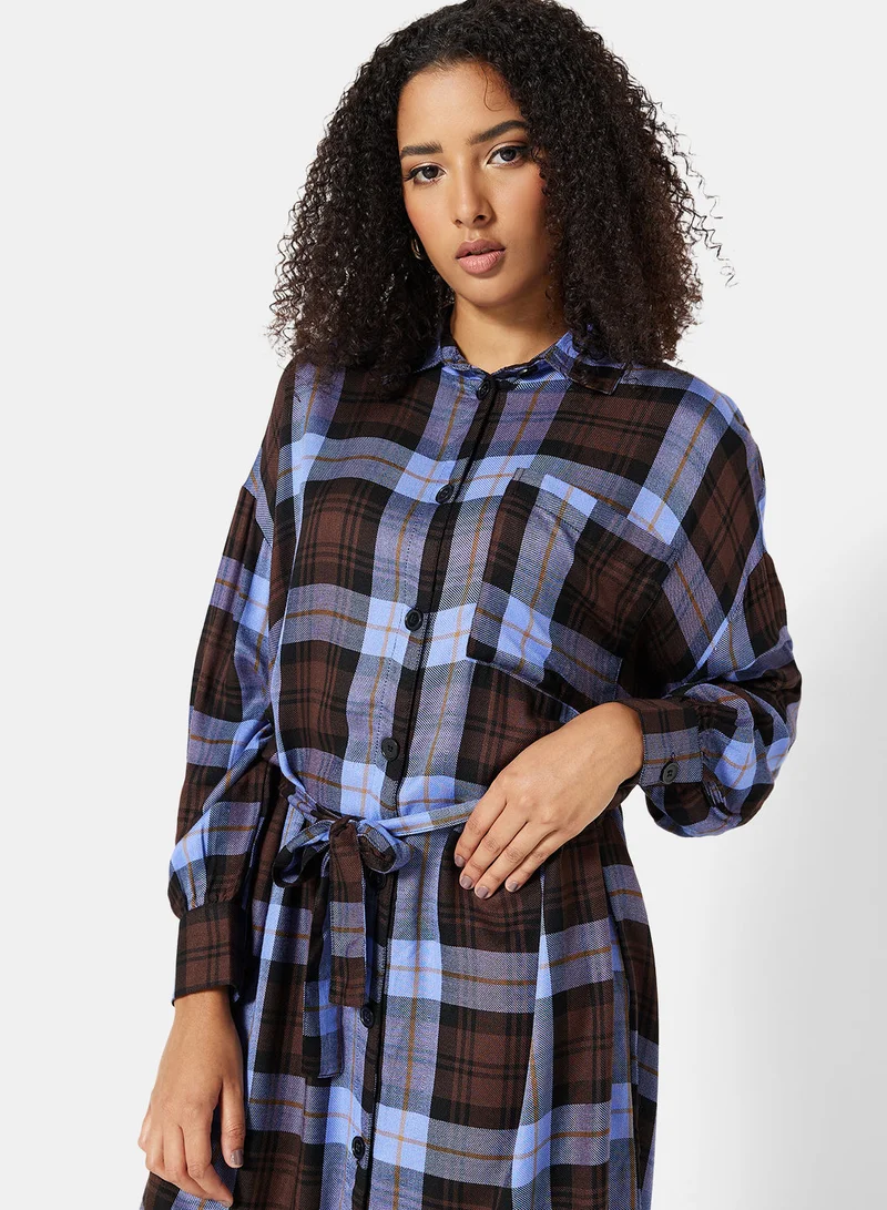 ONLY Checkered Midi Shirt Dress