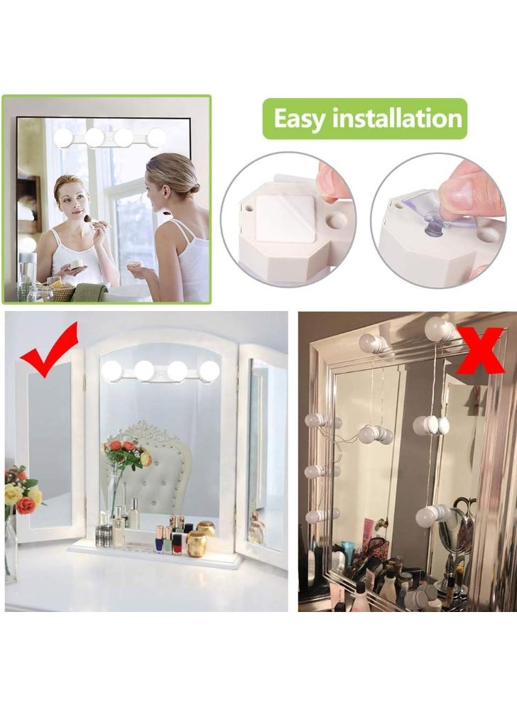 أضواء مكياج لاسلكية محمولة، طقم إضاءة مرآة زينة LED على طراز هوليوود، قابلة لإعادة الشحن عبر منفذ USB، 4 مصابيح قابلة للتعتيم، أضواء متعددة الوظائف تعمل بالبطارية لطاولة الزينة في الحمام (بدون مرآة). - Image 5
