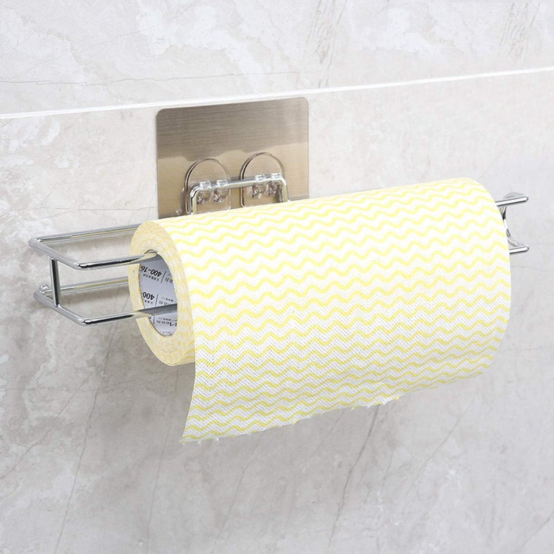 DEBIRE Kitchen Towel Holder, Self-Adhesive Chrome Metal Wall Mount Paper Tissue Dispenser, Silver-1 - Image 1