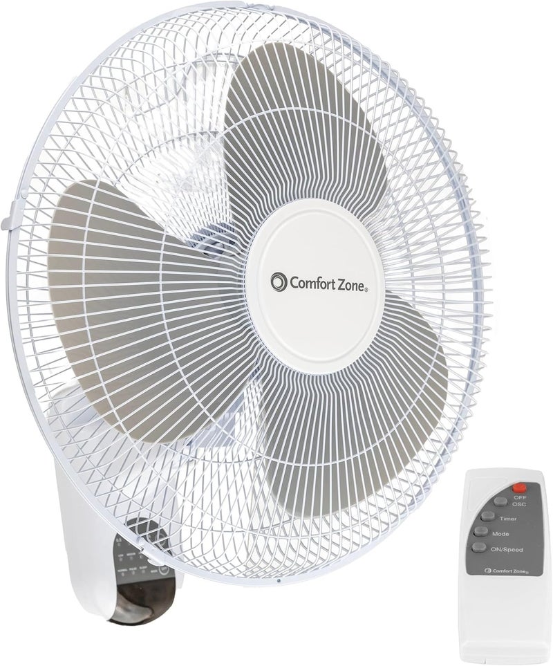 Comfort Zone 16-Inch Wall-Mount Fan with Remote Control in White - Image 1