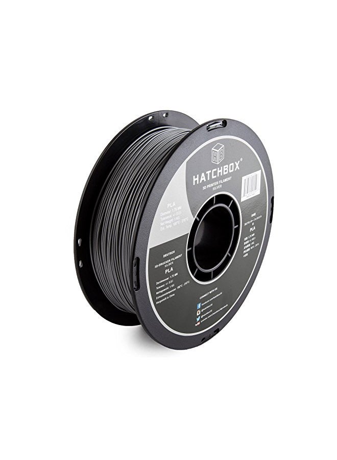 HATCHBOX 1.75mm Silver PLA 3D Printer Filament, 1 KG Spool, Dimensional Accuracy +/- 0.03 mm, 3D Printing Filament