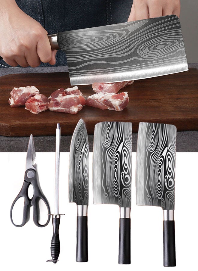 Six-piece kitchen knife set Stainless steel slicing knife Kitchen knife Easy-grip fruit knife Chef knife Mascus pattern knife six-piece set  - Image 3