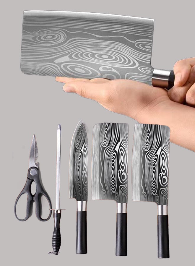 Six-piece kitchen knife set Stainless steel slicing knife Kitchen knife Easy-grip fruit knife Chef knife Mascus pattern knife six-piece set  - Image 5
