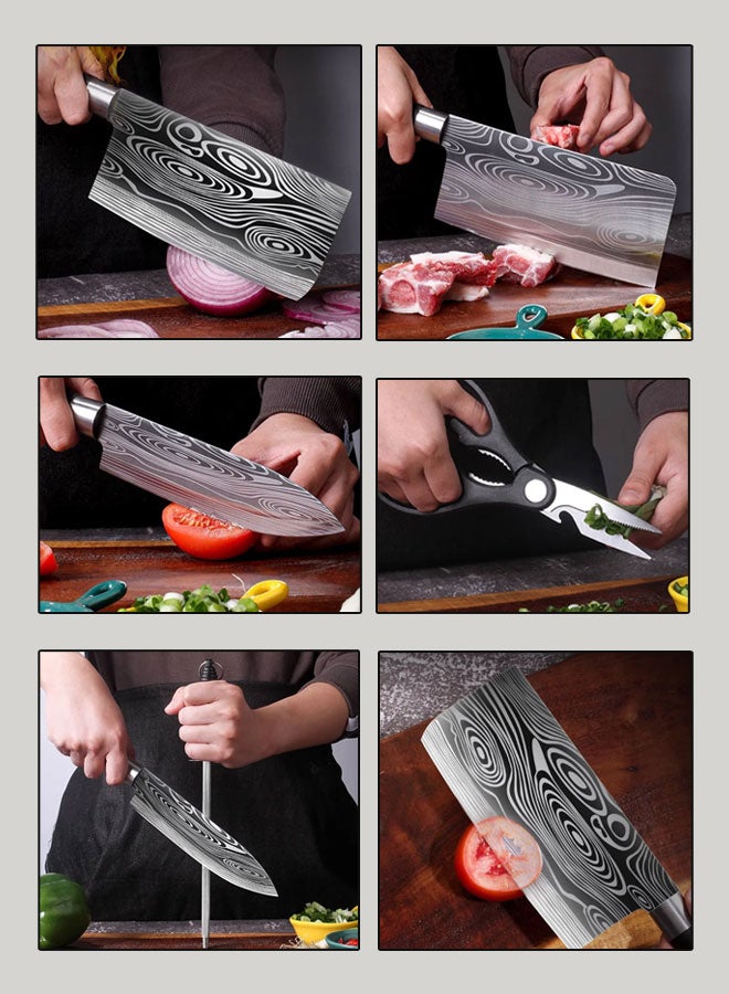 Six-piece kitchen knife set Stainless steel slicing knife Kitchen knife Easy-grip fruit knife Chef knife Mascus pattern knife six-piece set  - Image 4