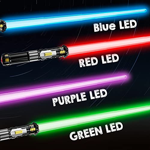 Cawiew 4 Pack Light up Sword Saber with FX Sound (on-Off Control) and Full Retractable Handle, 4 Colors LED Glow in The Dark Toy for Kids Adult - Image 4